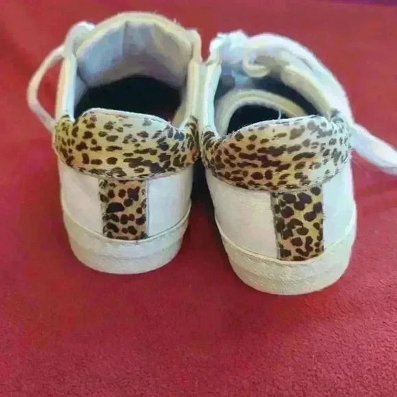 AIR & GRACE CRU LEATHER TRAINERS - WHITE & CHEETAH SNEAKERS - Picture 5 of 8